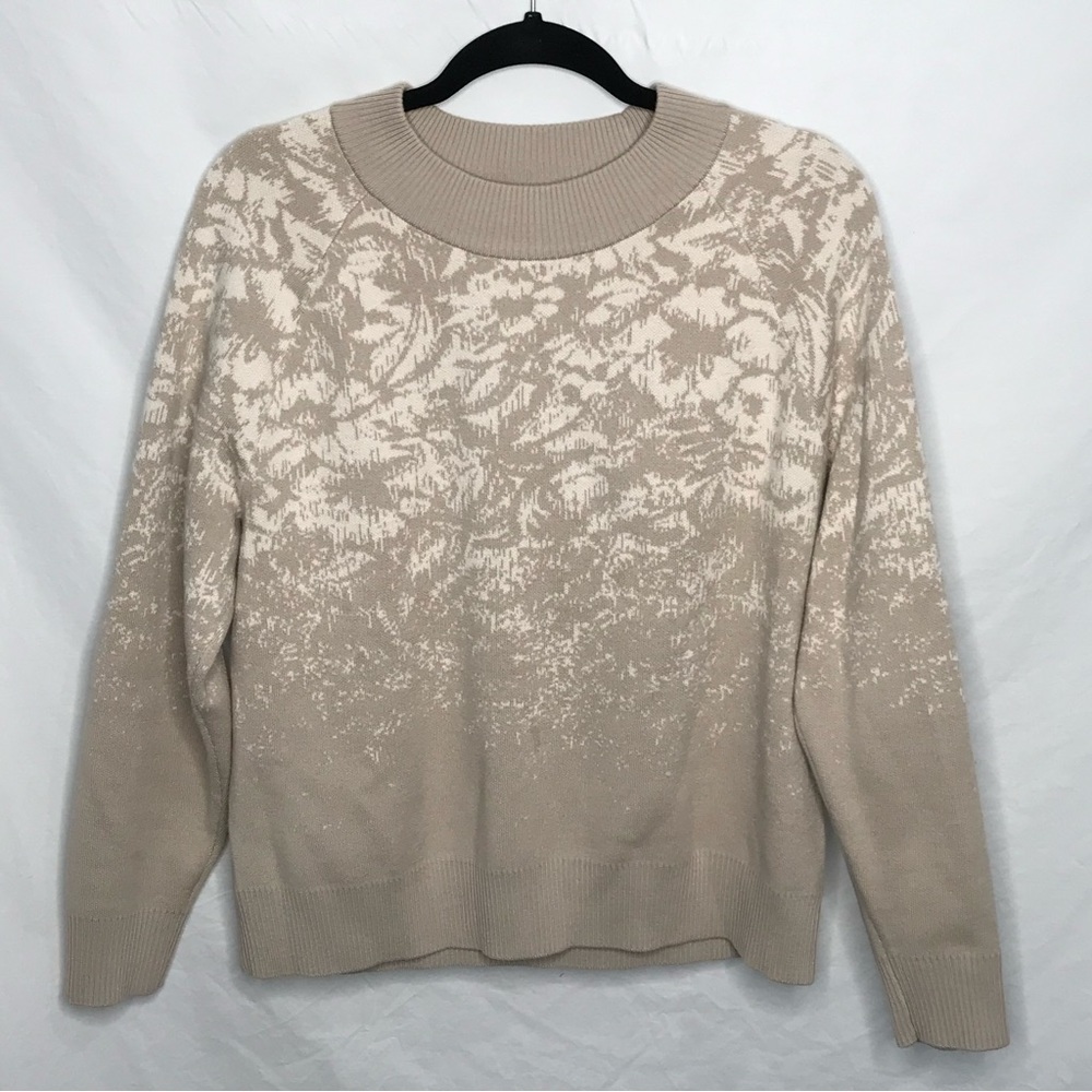 ATHLETA Jacquard Crew Sweater Medium Frosted Floral Brown Merino Wool EUC